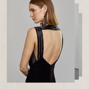 Ralph Lauren Kelli Embellished Velvet Evening Dress